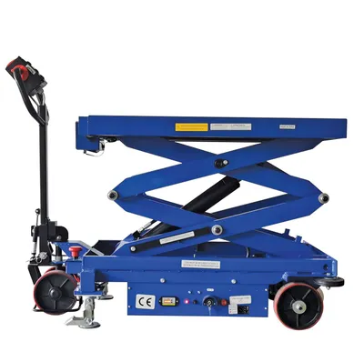 Vestil CART-1500D-DC-CTD-SC scissor carts with built-in scale shown from an alternate angle