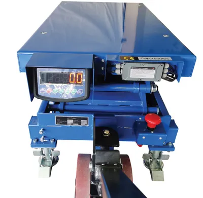 Vestil CART-1500D-DC-CTD-SC scissor carts with built-in scale shown from an alternate angle