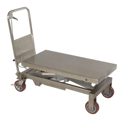 Vestil CART-1750-PSS partially stainless steel hydraulic elevating cart shown from an alternate angle
