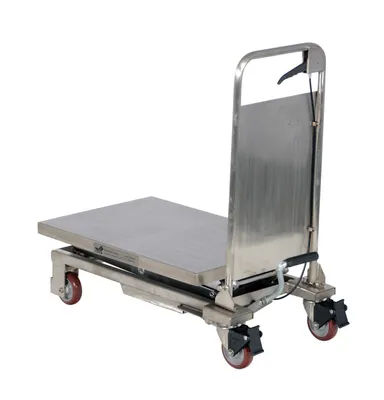 Vestil CART-200-D-PSS partially stainless steel hydraulic elevating cart shown from an alternate angle