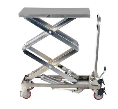 Vestil CART-200-D-PSS partially stainless steel hydraulic elevating cart shown from an alternate angle
