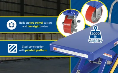 Vestil CART-2000-2040-FP hydraulic elevating cart feature highlights