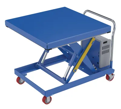 Vestil Steel 12V DC Powered Hydraulic Elevating Cart 42 In. x 42 In. 2000 Lb. Capacity Blue