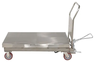 Vestil CART-2000-PSS partially stainless steel hydraulic elevating cart shown from an alternate angle