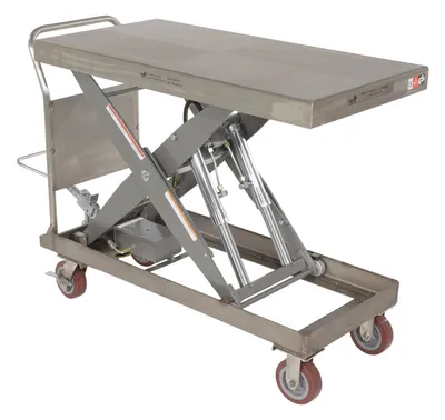 Vestil CART-2000-PSS partially stainless steel hydraulic elevating cart shown from an alternate angle