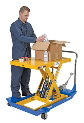 Vestil CART-23-10-M dc powered and manual scissor cart shown from an alternate angle