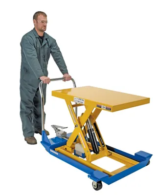 Vestil CART-23-10-M dc powered and manual scissor cart shown from an alternate angle