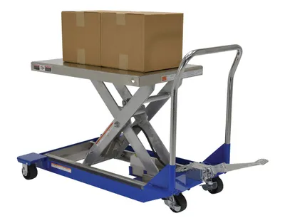 Vestil CART-23-10-M-PSS dc powered and manual scissor cart shown from an alternate angle