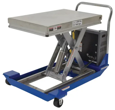 Vestil CART-23-15-DC-PSS dc powered and manual scissor cart shown from an alternate angle