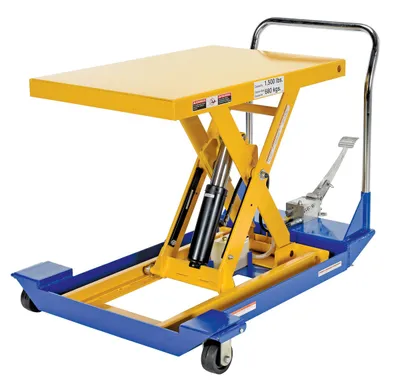 Vestil CART-23-15-M dc powered and manual scissor cart shown from an alternate angle