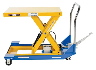 Vestil CART-23-15-M dc powered and manual scissor cart shown from an alternate angle