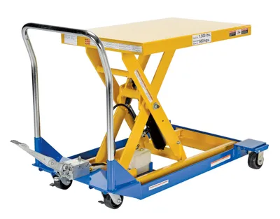 Vestil CART-23-15-M dc powered and manual scissor cart shown from an alternate angle