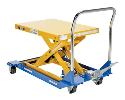 Vestil CART-23-15-M dc powered and manual scissor cart shown from an alternate angle