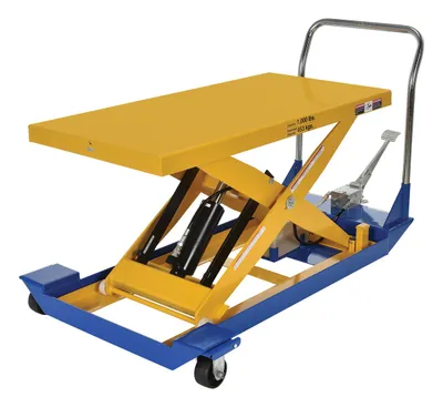 Vestil CART-24-10-M dc powered and manual scissor cart shown from an alternate angle