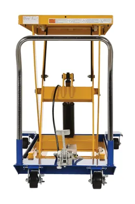 Vestil CART-24-10-M dc powered and manual scissor cart shown from an alternate angle
