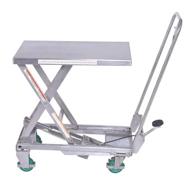 Vestil CART-300-SS3 stainless steel scissor cart shown from an alternate angle