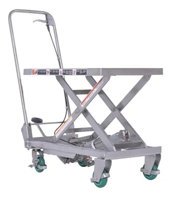 Vestil CART-300-SS3 stainless steel scissor cart shown from an alternate angle