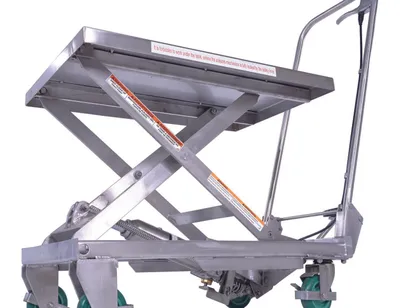 Vestil CART-300-SS3 stainless steel scissor cart shown from an alternate angle
