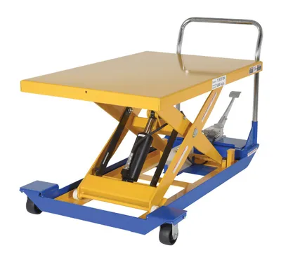 Vestil CART-32-15-M dc powered and manual scissor cart shown from an alternate angle