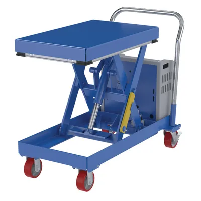 Vestil Steel 12V DC Hydraulic Elevating Cart 20 In. x 33 In. 500 Lb. Capacity Blue