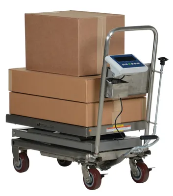 Vestil CART-500-SCL-PSS scissor carts with built-in scale shown from an alternate angle