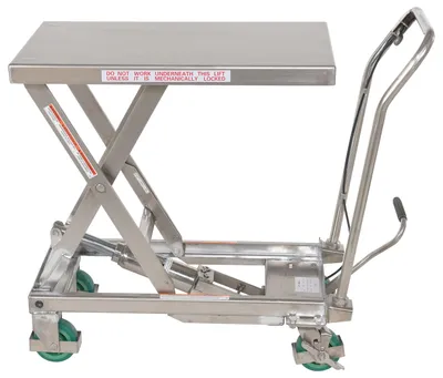 Vestil CART-500-SS3 stainless steel scissor cart shown from an alternate angle