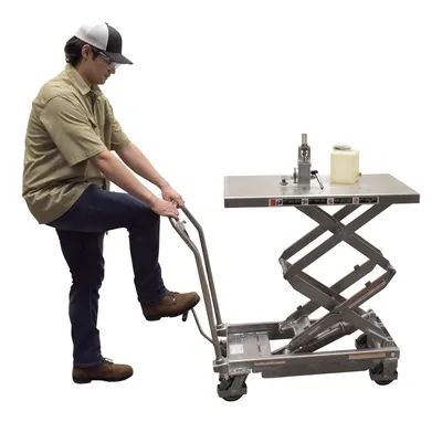 Vestil CART-600-D-SS2 stainless steel scissor cart shown from an alternate angle