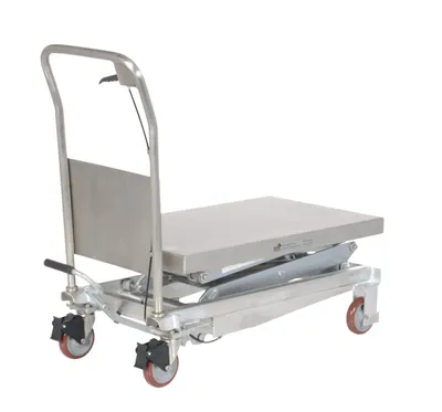Vestil CART-800-D-PSS partially stainless steel hydraulic elevating cart shown from an alternate angle