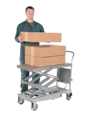 Vestil CART-800-D-PSS partially stainless steel hydraulic elevating cart shown from an alternate angle
