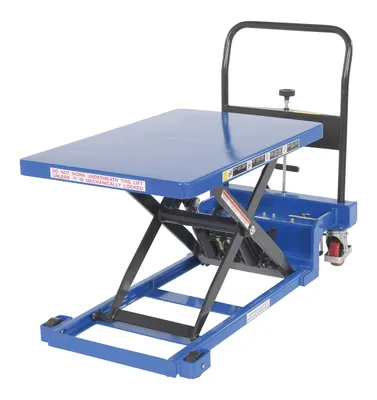 Vestil CART-900-LP-AS low profile scissor cart w auto-shift shown from an alternate angle
