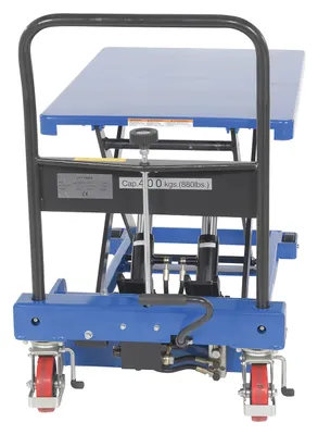 Vestil CART-900-LP-AS low profile scissor cart w auto-shift shown from an alternate angle