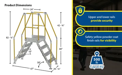 Vestil COL-4-36-14-HDG galvanized cross-over ladder feature highlights