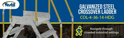 Vestil COL-4-36-14-HDG galvanized cross-over ladder feature highlights