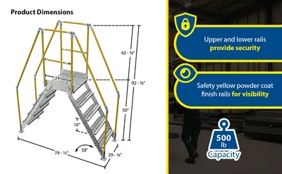 Vestil COL-5-46-14-HDG galvanized cross-over ladder feature highlights