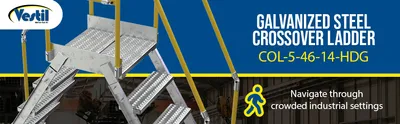 Vestil COL-5-46-14-HDG galvanized cross-over ladder feature highlights