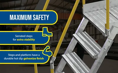 Vestil COL-5-46-23-HDG galvanized cross-over ladder feature highlights