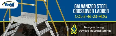 Vestil COL-5-46-23-HDG galvanized cross-over ladder feature highlights
