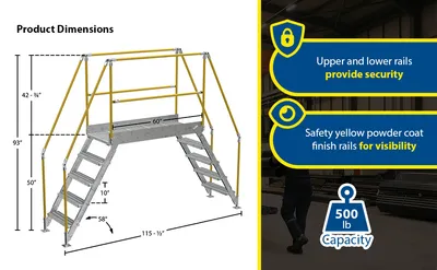 Vestil COL-5-46-44-HDG galvanized cross-over ladder feature highlights