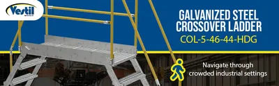 Vestil COL-5-46-44-HDG galvanized cross-over ladder feature highlights