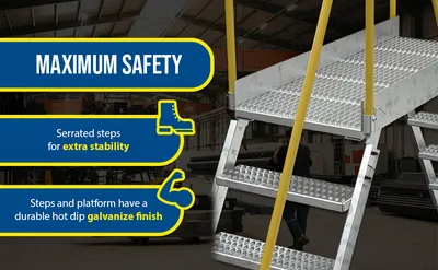 Vestil COL-6-56-14-HDG galvanized cross-over ladder feature highlights