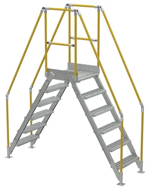 Vestil Aluminum Crossover Ladder 6 Step 24 x 29-1/8 In. Platform 500 Lb. Capacity Silver