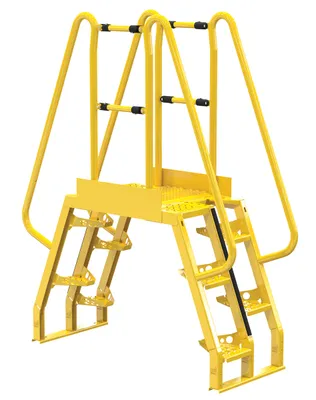 Vestil Steel Alternating Crossover Ladder 10 Step 68 Degrees 66 In. x 80 In. 350 Lb. Capacity Yellow