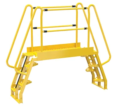 Vestil Steel Alternating Crossover Ladder 10 Step 68 Degrees 94 In. x 80 In. 350 Lb. Capacity Yellow