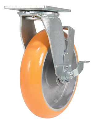 Vestil Polyurethane Swivel With Brake Caster 8 In. Diameter x 2 In. Width 1250 Lb. Capacity Butterscotch/Silver