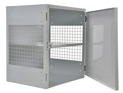 Vestil CYL-EX-12-S propane exchange cylinder cabinet shown from an alternate angle
