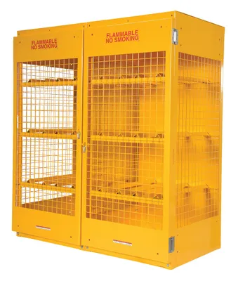 Vestil Steel Horizontal Cylinder Cabinet 32 In. x 60 In. x 68-1/4 In. 16 Cylinder Capacity Yellow