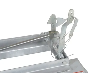 Vestil D-100-HD-GAL d style - self-dumping steel hoppers with bumper release shown from an alternate angle