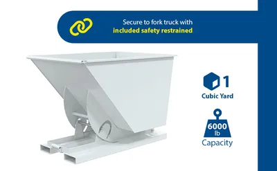 Vestil D-100-HD-NB-WHT d-style hoppers, no bump & dump feature highlights