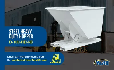 Vestil D-100-HD-NB-WHT d-style hoppers, no bump & dump feature highlights