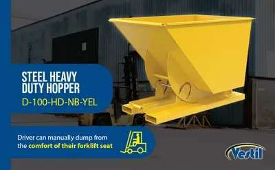 Vestil D-100-HD-NB-YEL d-style hoppers, no bump & dump feature highlights